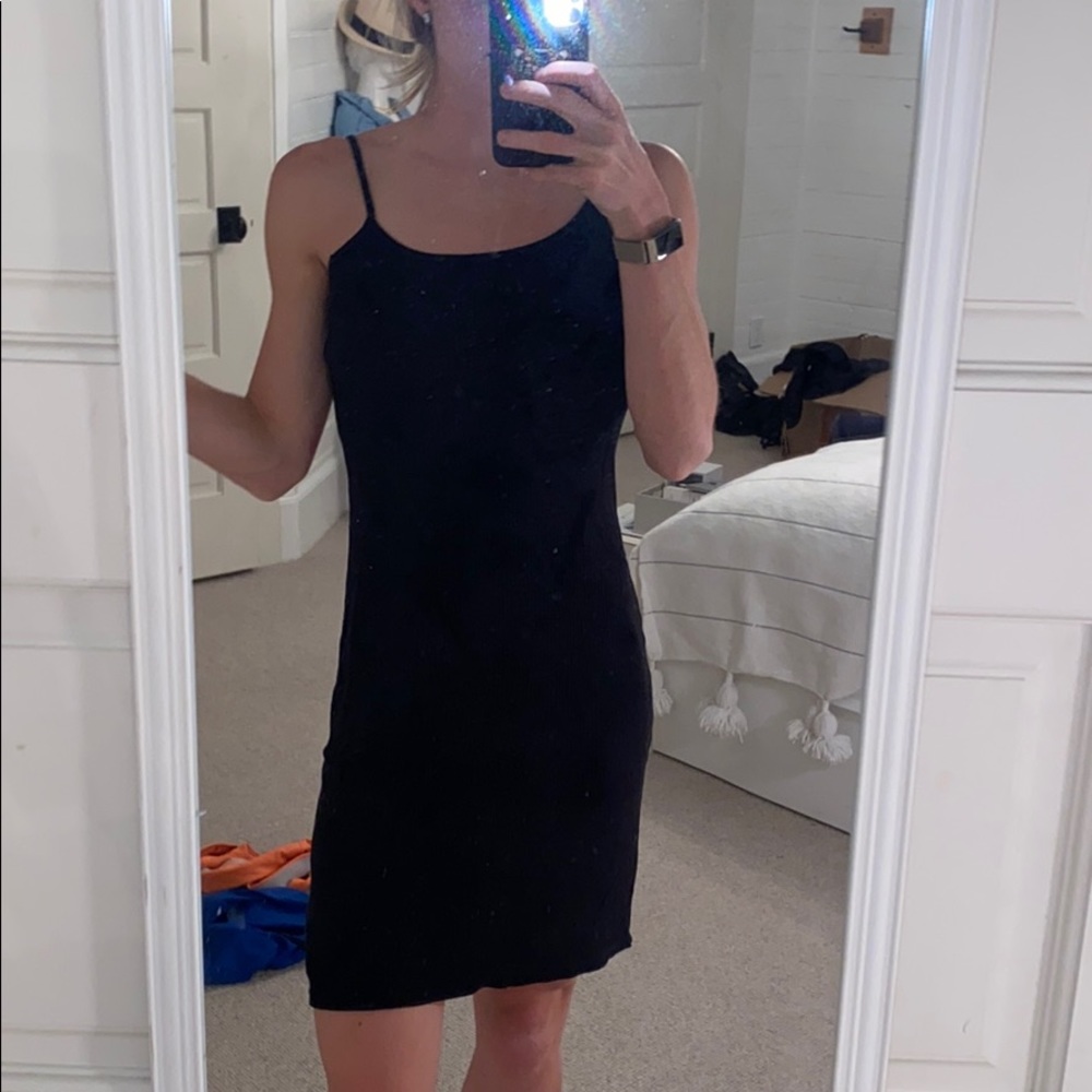 Aritiza Ribbed black slip dress